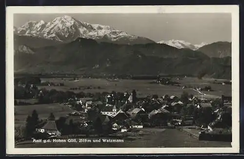AK Anif, Gesamtansicht gegen Hohen Göll und Watzmann