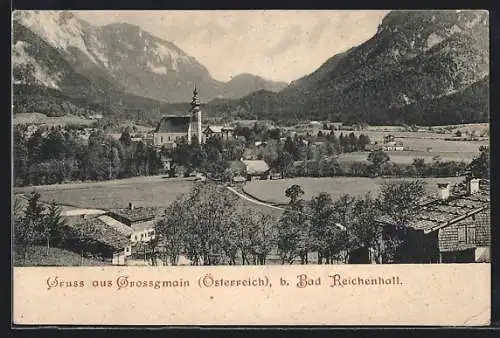 AK Grossgmain b. Bad Reichenhall, Ortspartie mit Kirche