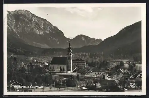AK Grossgmain, Ortsansicht mit prominenter Kirche