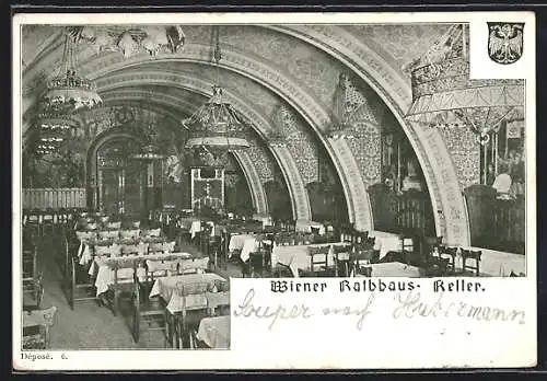 AK Wien, Restaurant Wiener Rathaus Keller, Wandgemälde