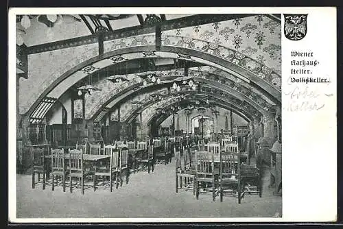AK Wien, Gasthaus Rathaus-Keller, Volkskeller, Innenansicht