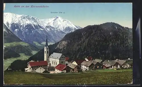 AK Reith an der Karwendelbahn, Ortsansicht mit Kirche gegen Hocheder