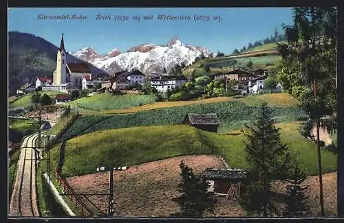 AK Reith, Ortsansicht mit Wetterstein, Karwendel-Bahn