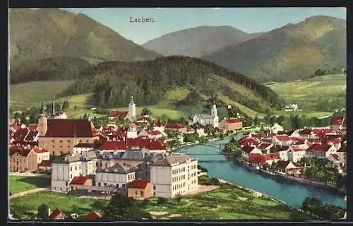 AK Leoben, Blick über den Ort mit Kirchen