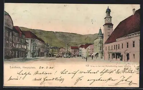 AK Leoben, Hauptplatz mit Uhrturm