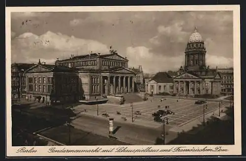 AK Berlin, Gendarmenmarkt mit Schauspielhaus u. Frz. Dom