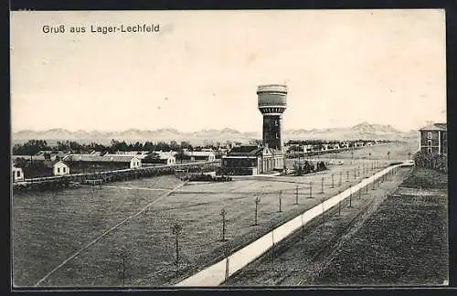 AK Lager-Lechfeld, Ortsansicht mit Wasserturm