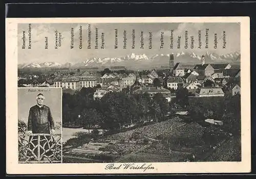 AK Bad Wörishofen, Prälat Kneipp, Ortsansicht mit Bergpanorama
