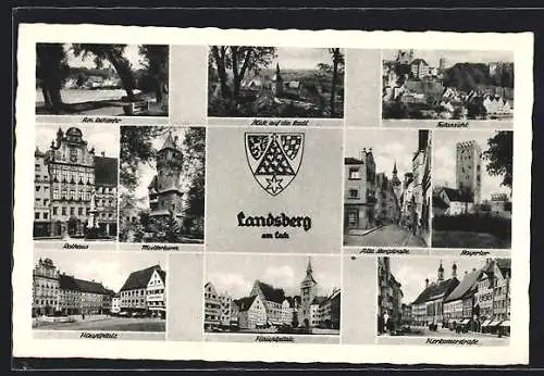 AK Landsberg a. Lech, Hauptplatz, Teilansicht, Rathaus, Wappen
