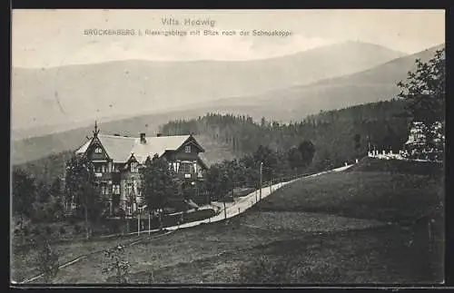 AK Brückenberg i. Riesengebirge, Villa Hedwig mit Blick nach der Schneekoppe