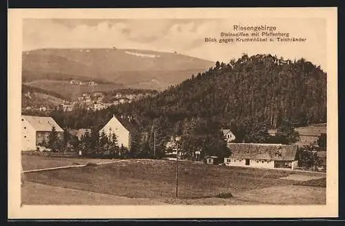 AK Steinseiffen, Ortspanorama mit Pfaffenberg und Blick auf Krummhübel