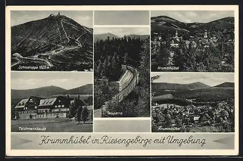 AK Krummhübel, Teichmannbaude, Schneekoppe, Talsperre, Ortspanorama