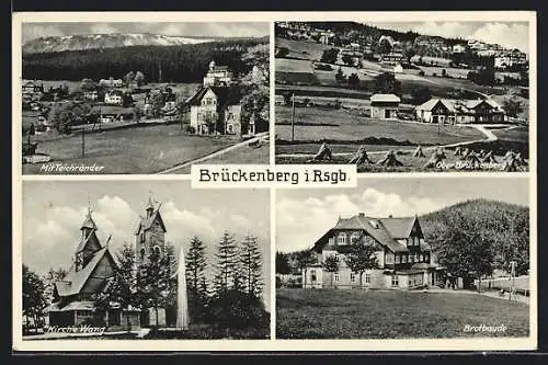 AK Brückenberg i. Rsgb., Kirche Wang, Brotbaude, Ober-Brückenberg