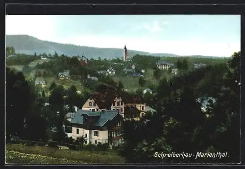 AK Schreiberhau-Marienthal, Ortsansicht von oben