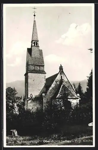 AK Ober-Schreiberhau /Riesengebirge, An der Evgl. Kirche