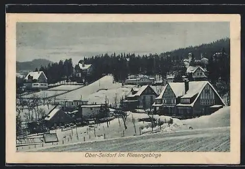 AK Ober-Seidorf im Riesengebirge, Teilansicht im Winter
