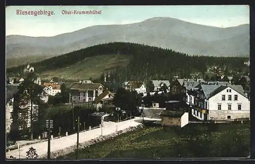 AK Ober-Krummhübel /Riesengebirge, Teilansicht mit Blick ins Land