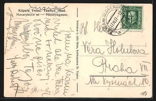 AK Trenc. Teplice, Marsaygasse mit Kirche aus der Vogelschau