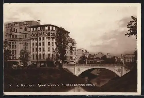 AK Bucuresti, Splaiul Imprimeriei cu Palatul Tinerimei Romane