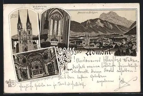 Vorläufer-Lithographie Admont, 1894, Bibliothek des Stiftes Admont, Blasius Münster, Panorama