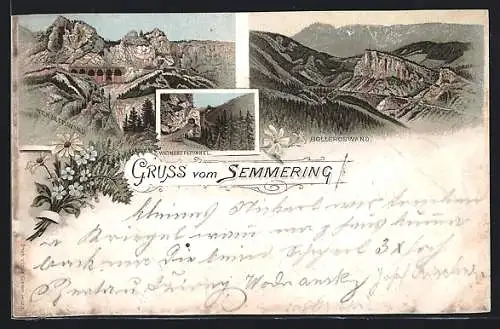 Vorläufer-Lithographie Semmering, 1894, Bolleroswand, Weinzettltunnel, Weinzettlwand