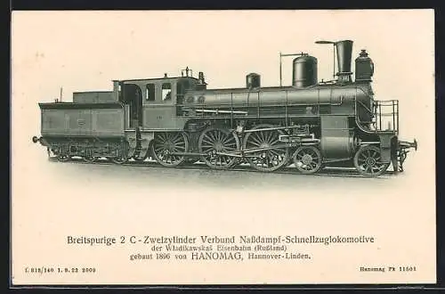 AK russische Eisenbahn, Hanomag Dampflok 2C, Tender-Lokomotive Lok-Nr.: II.89.