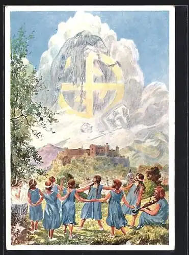 AK Salzburg, 2. Jugendtreffen des Deutschen Turnerbundes 1931, Mädchen beim Reigentanz
