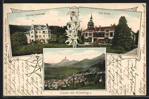 AK Liezen, Schloss Grafenegg, Villa Dumba, Ortsansicht mit Grimming