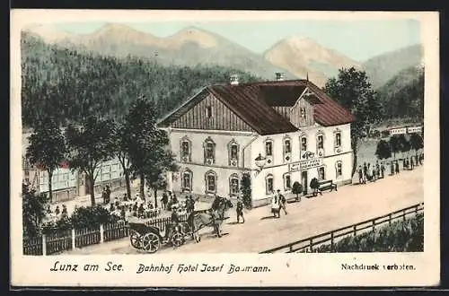 AK Lunz am See, Bahnhof-Hotel Josef Baumann