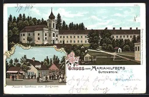 Lithographie Gutenstein, Mariahilfberg, Mosers Gasthaus zum Bergmann