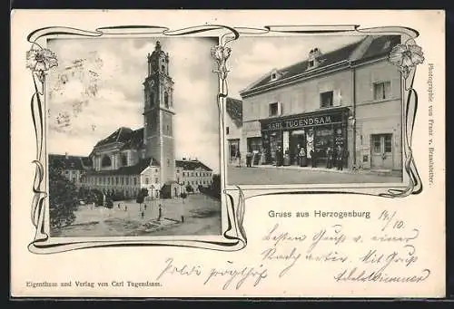AK Herzogenburg, Geschäft Karl Tugendsam, Kirche