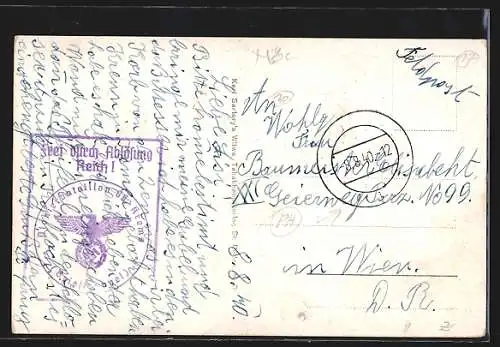 AK St. Pölten, Gesamtansicht, Österreicherin winkt im Trachtenkleid