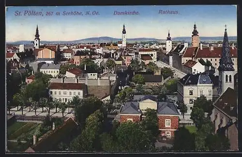 AK St. Pölten /N. Oe., Ortsansicht mit Domkirche und Rathaus