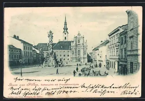 AK St. Pölten, Rathausplatz mit Franziskanerkirche