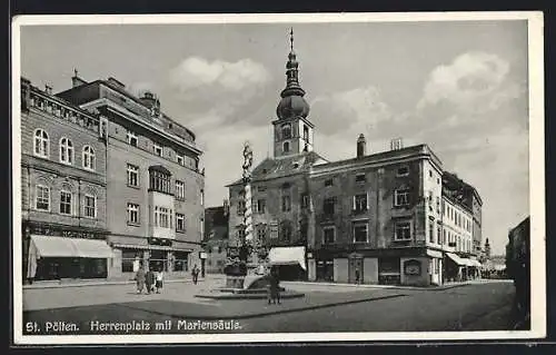 AK St. Pölten, Herrenplatz mit Mariensäule