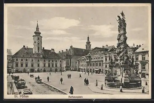 AK St. Pölten, Rathausplatz mit Säule