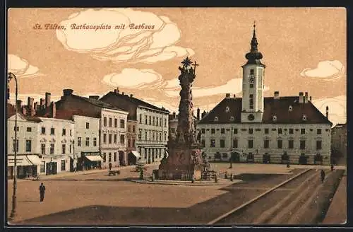 AK St. Pölten, Rathausplatz mit Rathaus