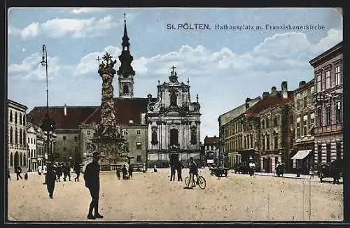 AK St. Pölten, Rathausplatz mit Franziskanerkirche