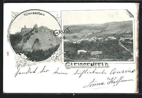 AK Gleissenfeld, Ortsansicht und Ruine Türkensturz