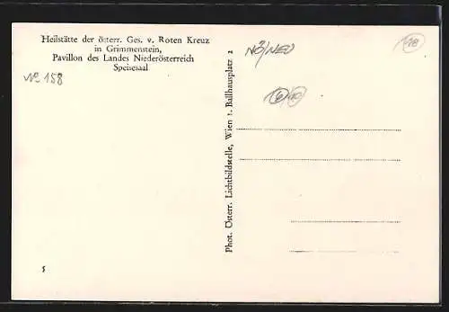 AK Grimmenstein, Heilstätte der österr. Gesellschaft vom Roten Kreuz, Pavillon des Landes Niederösterreich, Speisesaal