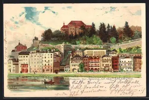 Lithographie Salzburg, Ausblick vom Gasthaus zur Hölle