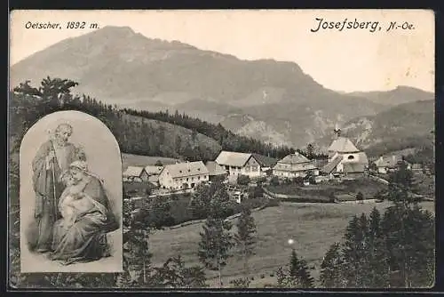 AK Josefsberg, Ortsansicht mit Oetscher und Heiligendarstellung