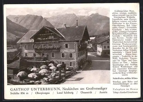 AK Neukirchen am Grossvenediger, Gasthof Unterbrunn mit Terrasse