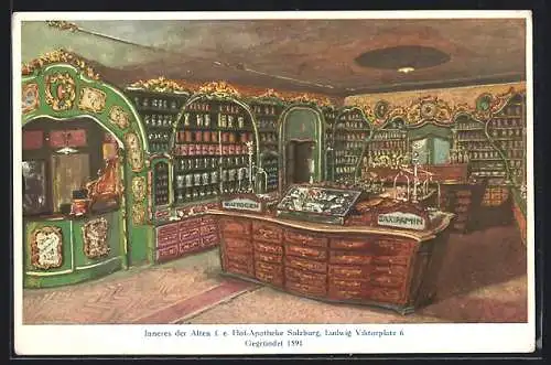 AK Salzburg, Inneres der Alten f. e. Hof-Apotheke, Ludwig Viktorplatz 6