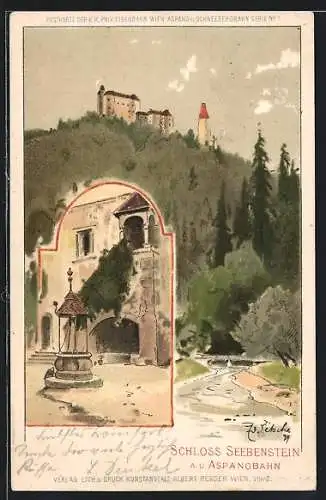 Lithographie Seebenstein a.d. Aspangbahn, Schloss, Um 1900
