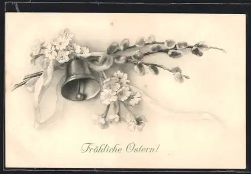 Künstler-AK M. Munk Nr. 682: Blütenzweig mit Glocke Fröhliche Ostern!
