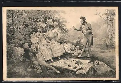 Künstler-AK M. Munk Nr. 152: Picknick im Wald