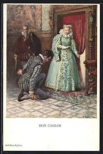 Künstler-AK M.Munk Nr.: 1113, Don Carlos, Mann kniet vor einer Dame nieder