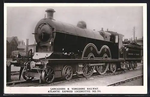 Foto-AK englische Eisenbahn, Lancashire & Yorkshire Railway, Atlantic Express, No. 711, Dampflokomotive mit Tender