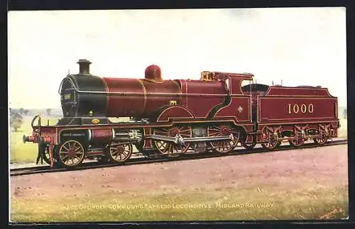 Künstler-AK Three Cylinder Compound Express Locomotive, Midland Rly., englische Eisenbahn